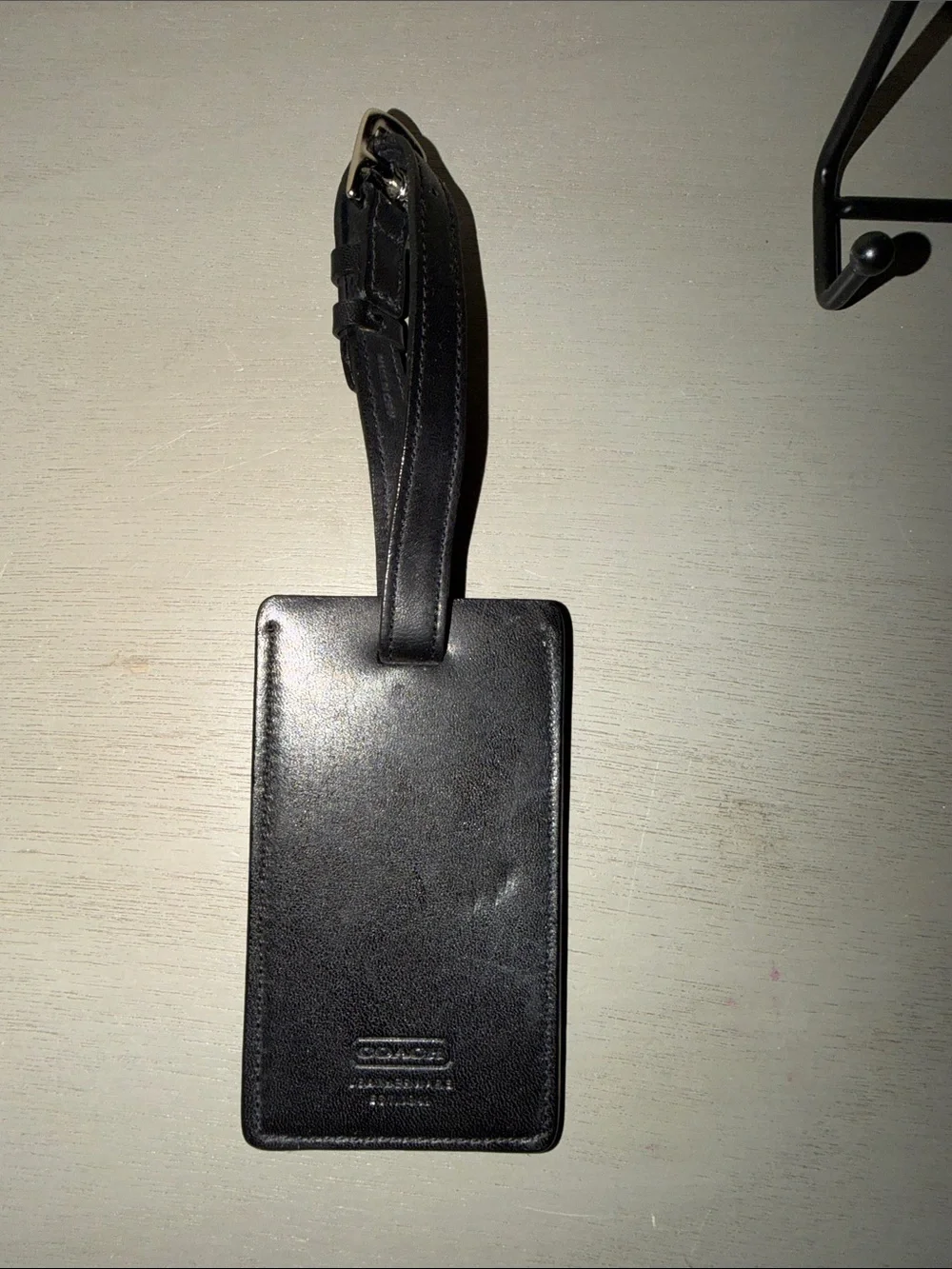 Coach Black Leather Luggage ID Tag with Strap